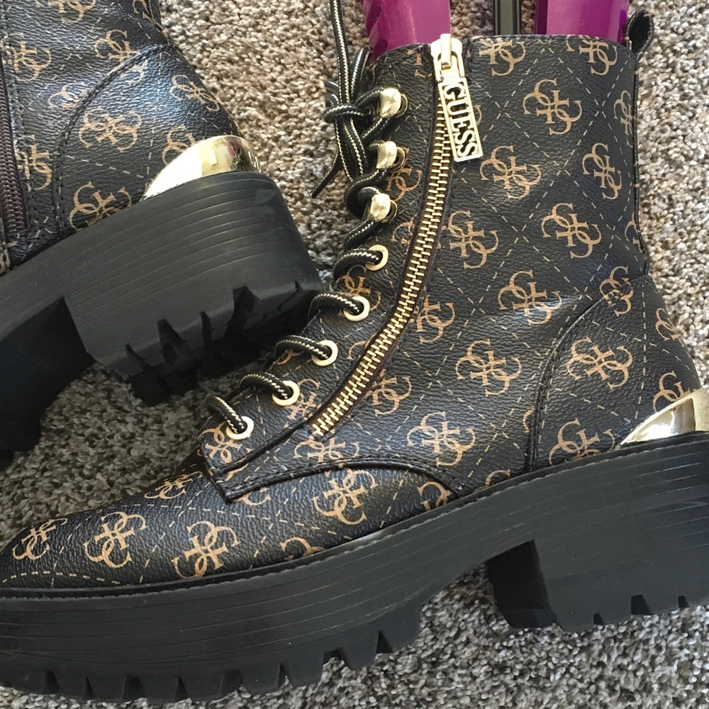 GUESS Black and Gold Combat Boots